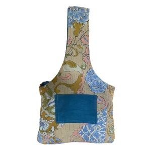 Vintage Handmade Denim And Floral Fabric Reversible Tote Bag